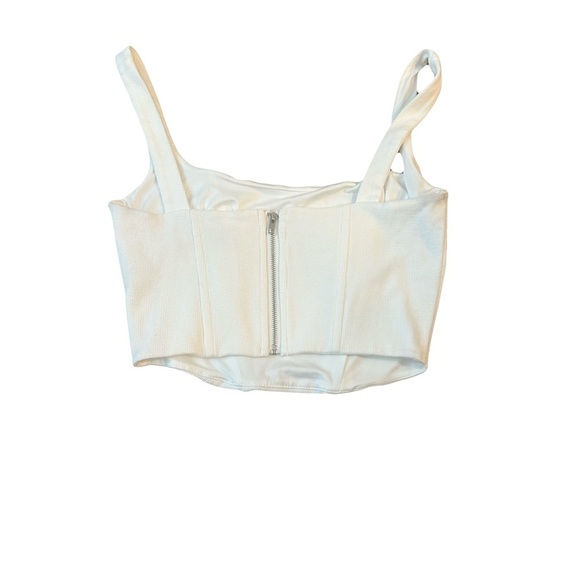 Beige Botany Cotton Cropped Corset  Tank Top- Off White, S - Picture 2 of 5